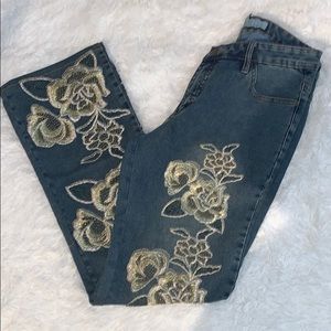 Meng Yi Floral Embroidered Jeans - Size 4